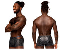 Male power 153-282 s-naked pouch short men’s briefs in black-blue with black and gray snake-scale pattern