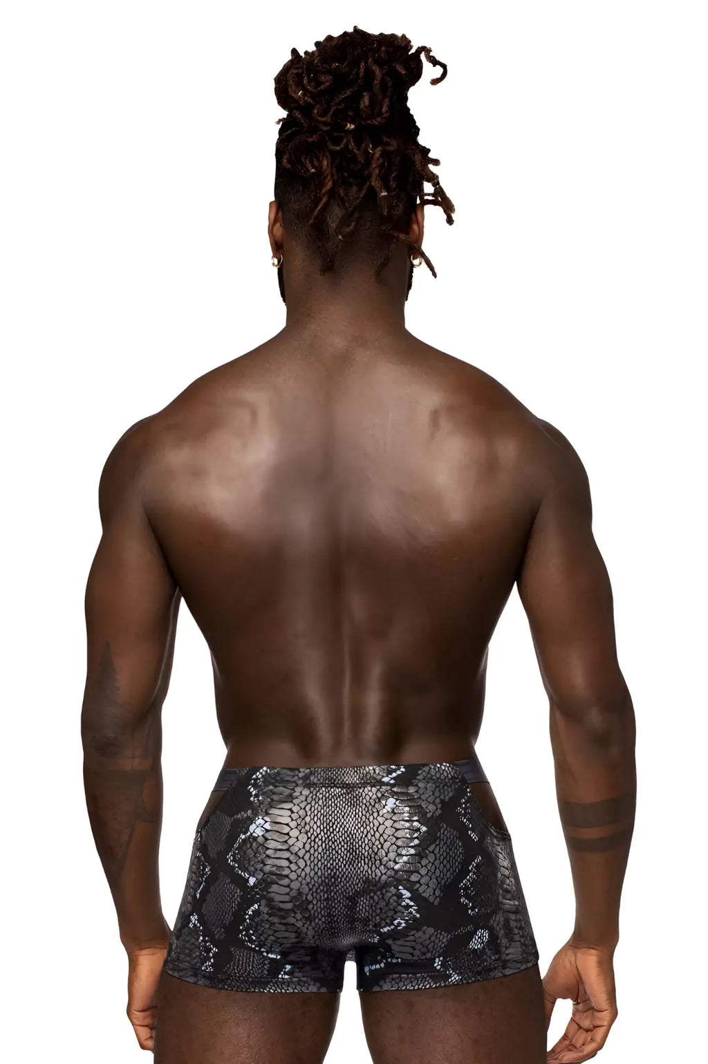 Male power 153-282 s-naked pouch short black blue men’s briefs with black and silver snakeskin pattern