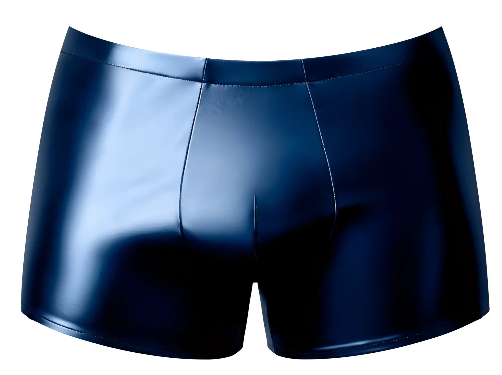 Male power 153-301 liquid onyx 2.0 pouch short in blue glossy faux leather with a sleek form-fitting design