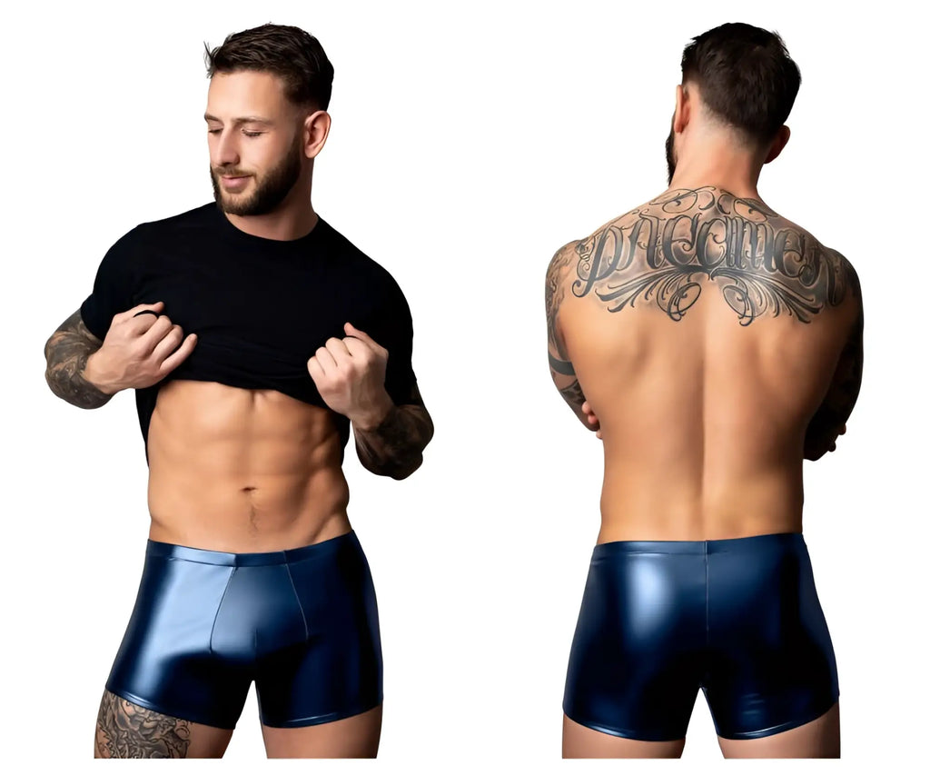 Male Power 153-301 Liquid Onyx 2.0 shiny navy blue faux leather pouch briefs for men