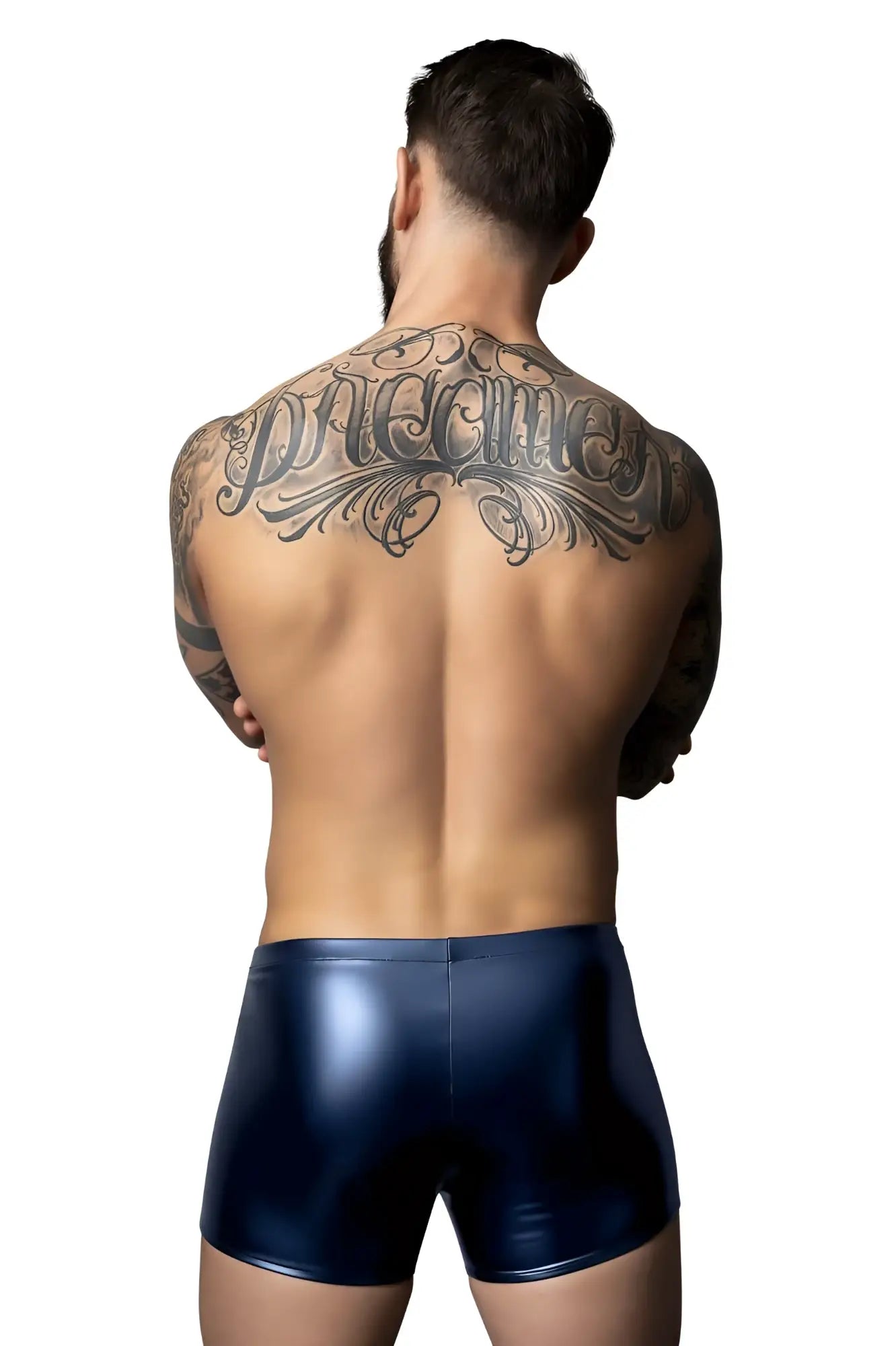 Male Power 153-301 Liquid Onyx 2.0 pouch short shiny navy blue patent leather briefs front view