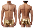 Male power 153070 gold metallic heavy metal mini short boxer briefs front view with shiny fabric design
