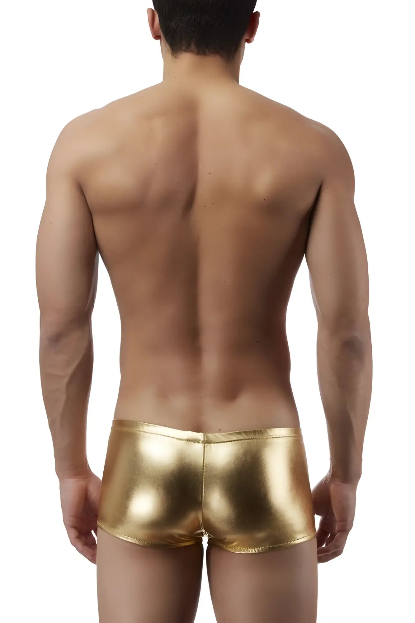 Male power 153070 shiny gold metallic mini short boxer briefs made of heavy metal fabric for men