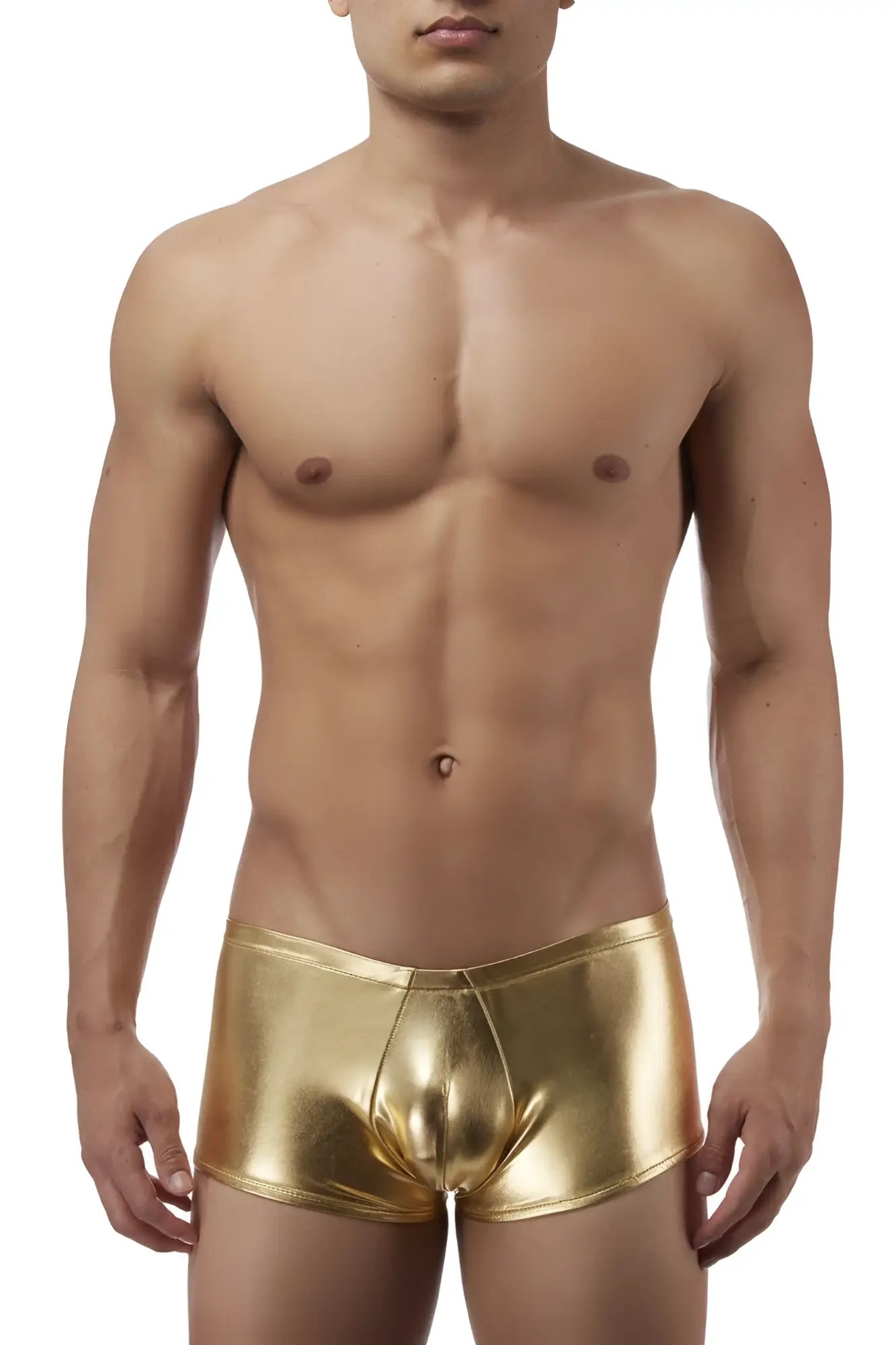 Shiny gold metallic male power 153070 heavy metal mini short boxer briefs made of reflective material