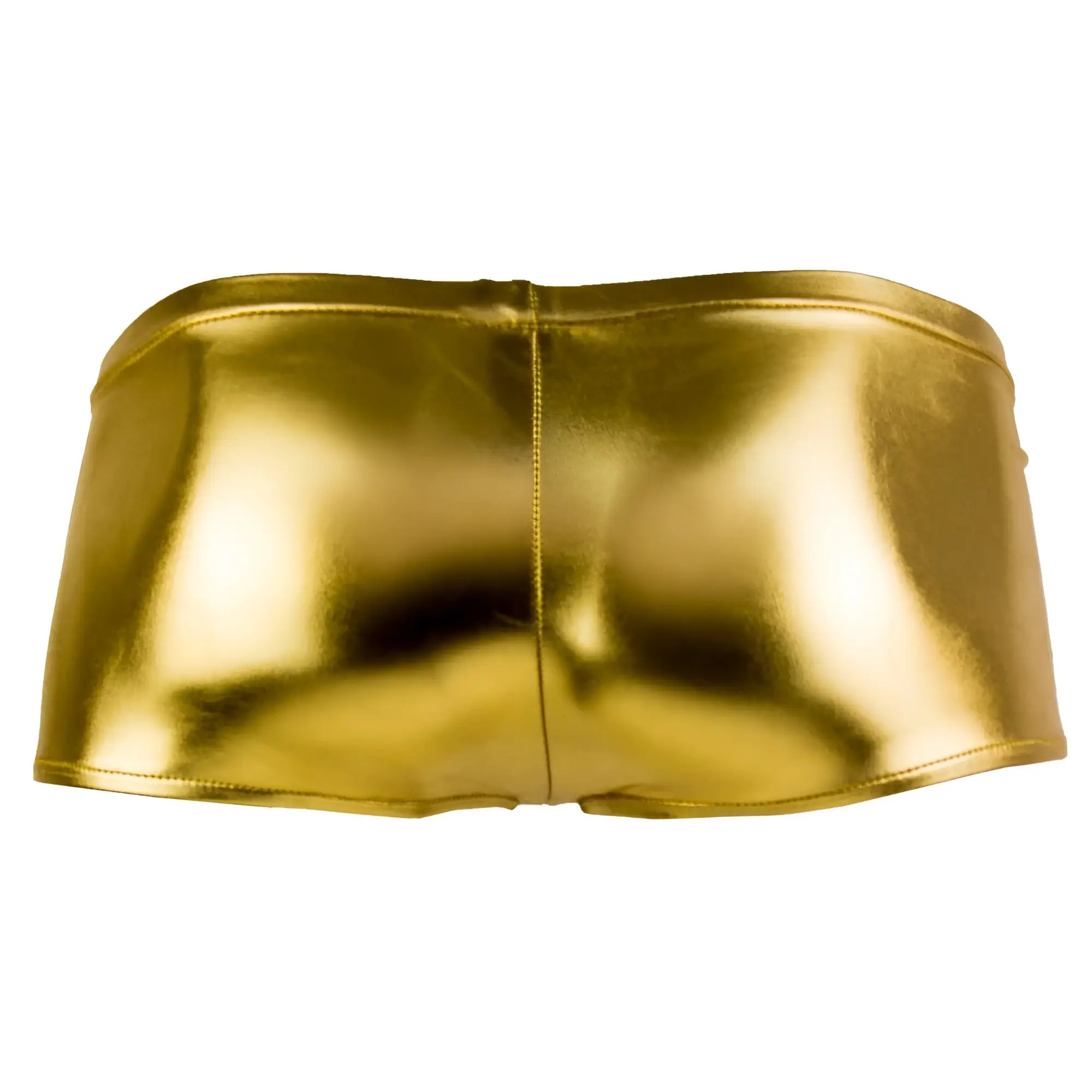 Male power 153070 heavy metal mini short boxer briefs in shiny gold metallic with sleek form-fitting design