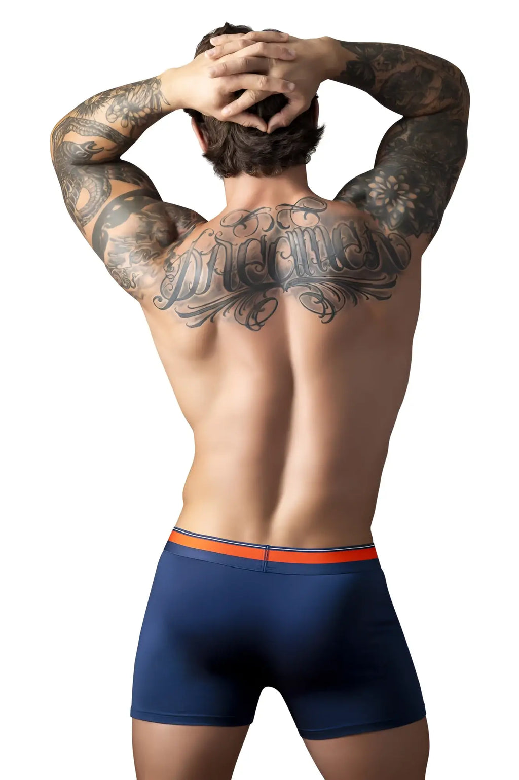 Male power 160-299 soo cumfy navy boxer briefs with bright orange elastic waistband for comfortable everyday wear