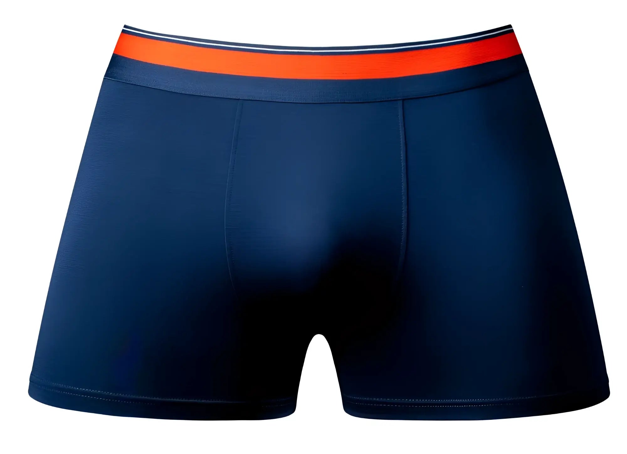 Navy male power soo cumfy boxer briefs with bright orange waistband and white dark blue stripes for comfortable wear