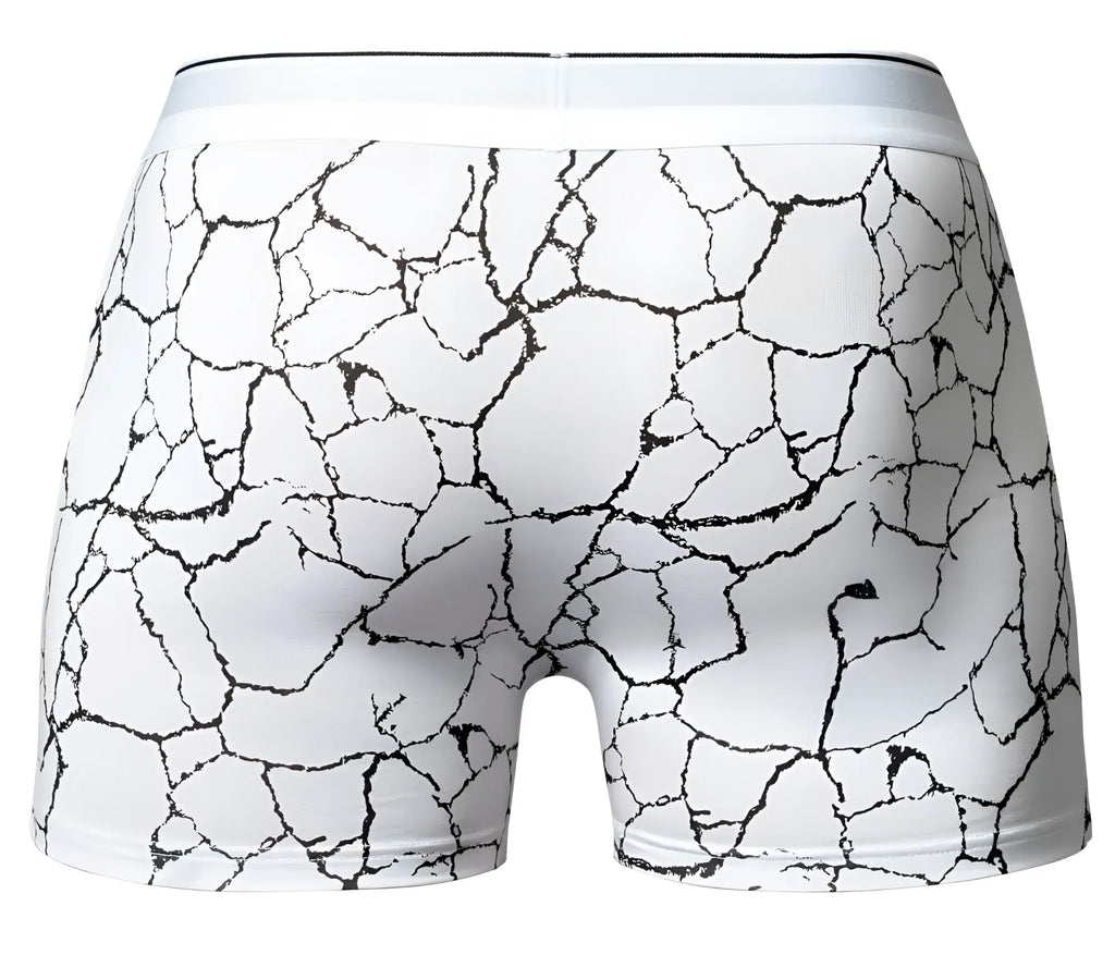 White-black Male Power 160-299 Soo Cumfy boxer briefs with black cracked earth pattern for comfortable wear