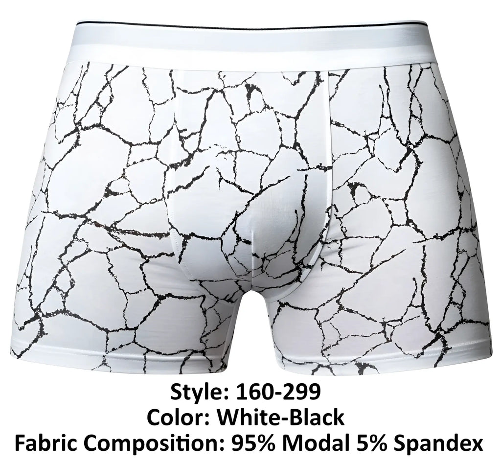 Male power 160-299 soo cumfy boxer brief with white and black cracked marble pattern made from 95% modal and 5% spandex