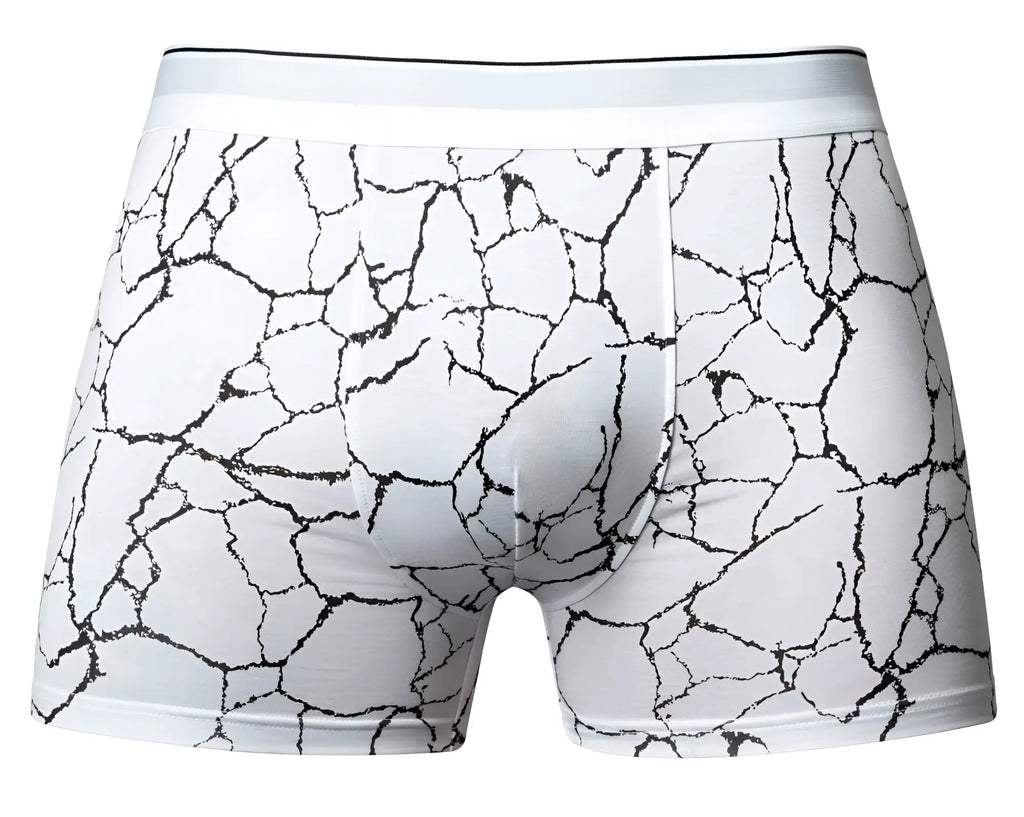 Male power 160-299 soo cumfy boxer brief in white with black cracked marble pattern for comfortable wear