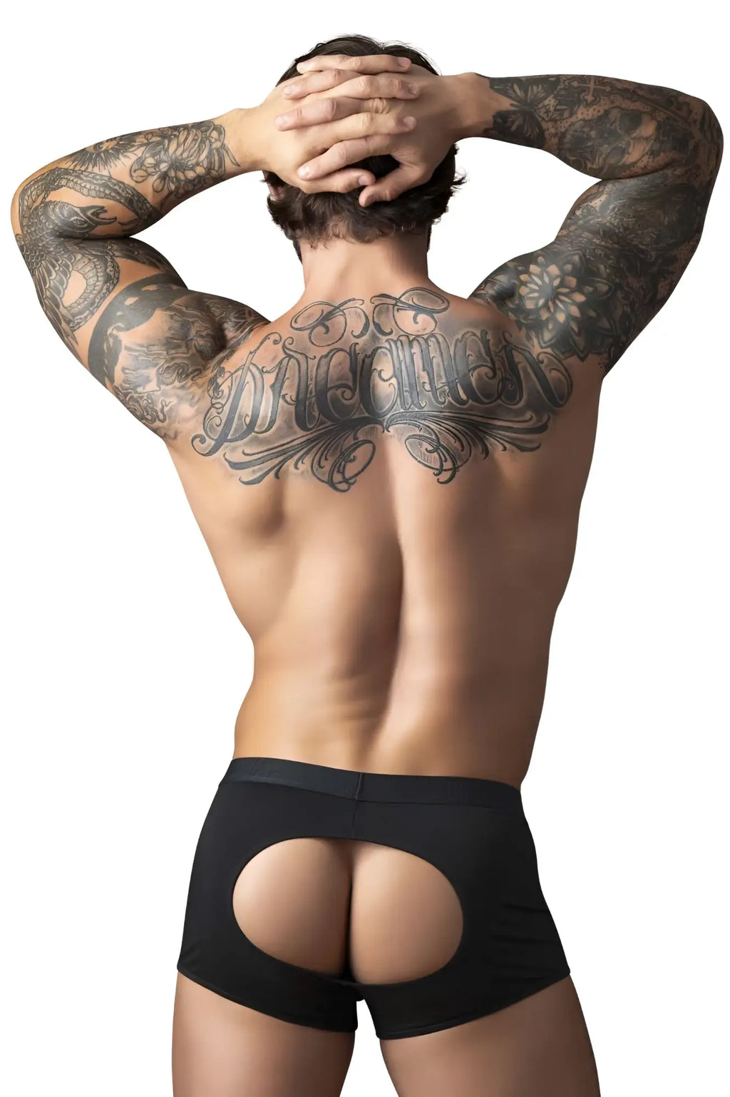 Black male power 162-304 open ended moonshine short briefs with elastic cock ring and oval cutout at the back
