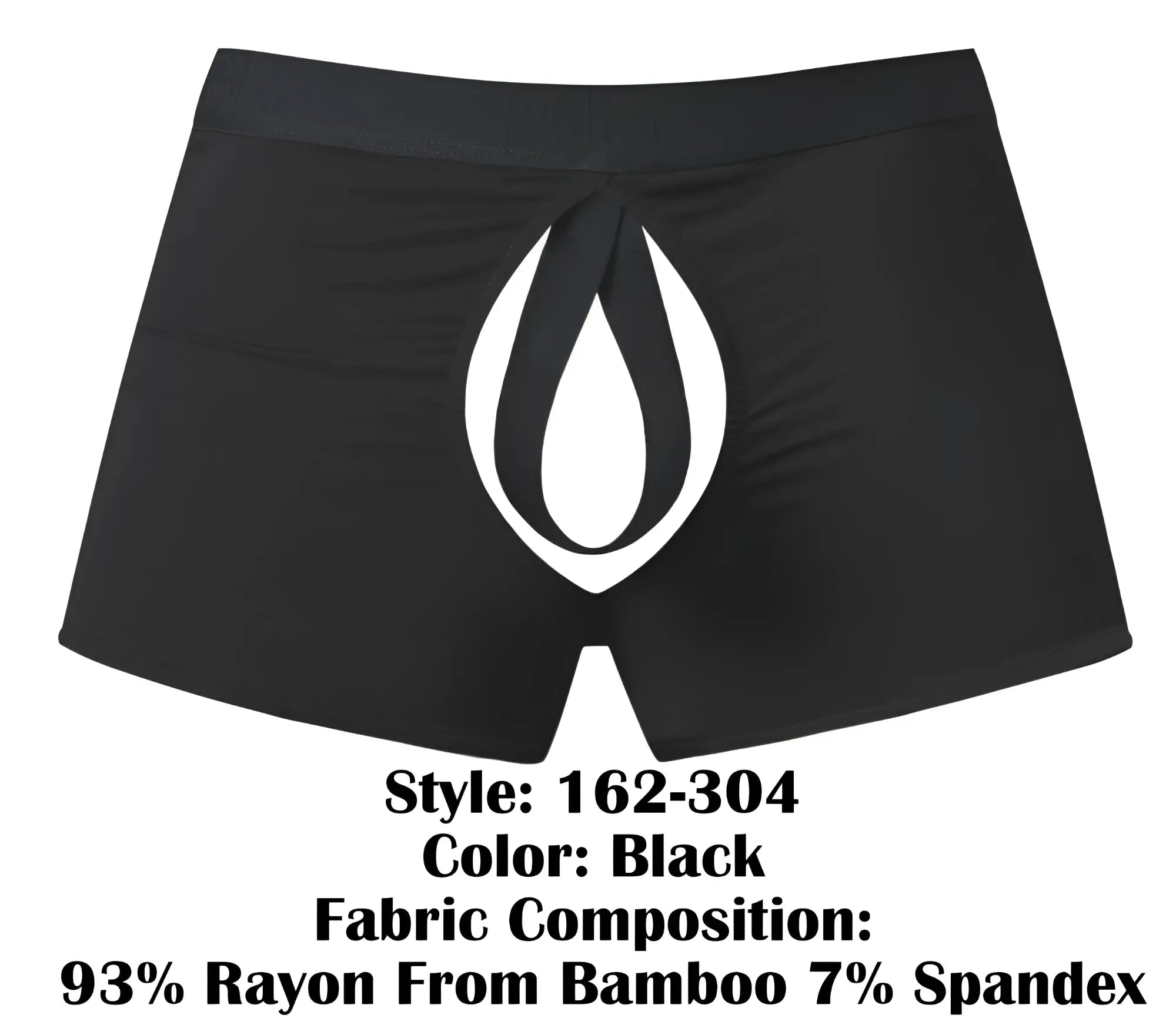 Black male power 162-304 open ended moonshine short boxer briefs with bold white flame logo and elastic cock ring