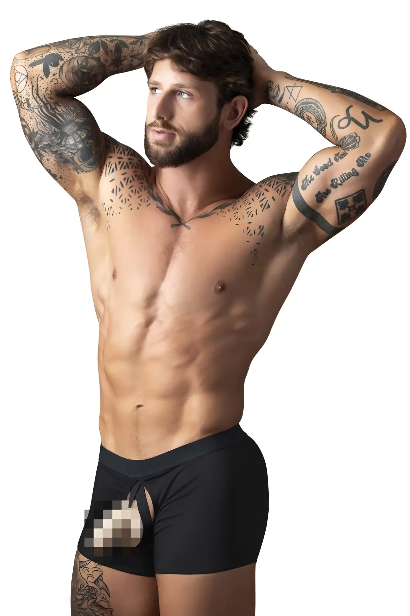 Black male power 162-304 open ended moonshine short athletic briefs with open front elastic cock ring and drawstring waistband
