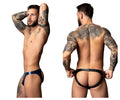 Blue and black latex thong with central cutout design from male power 300-301 liquid onyx 2.0 moonshine black