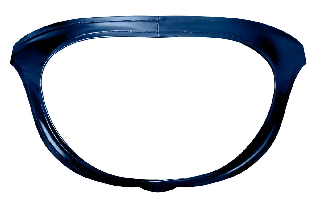 Dark blue glossy latex bikini bottom with smooth seamless design from male power liquid onyx 2.0 moonshine collection