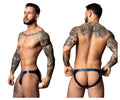 Male power 300-301 liquid onyx 2.0 moonshine navy blue shiny latex briefs front view