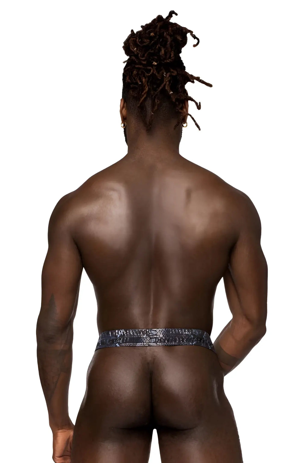 Male power 334-282 blue sequined waistband briefs in black and blue designed for bold and stylish comfort