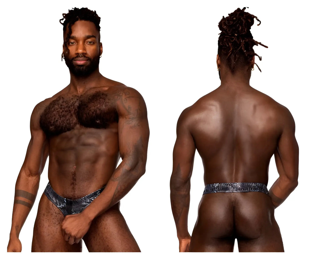 Shiny blue patterned men’s briefs male power 334-282 s-naked power sock in black-blue color