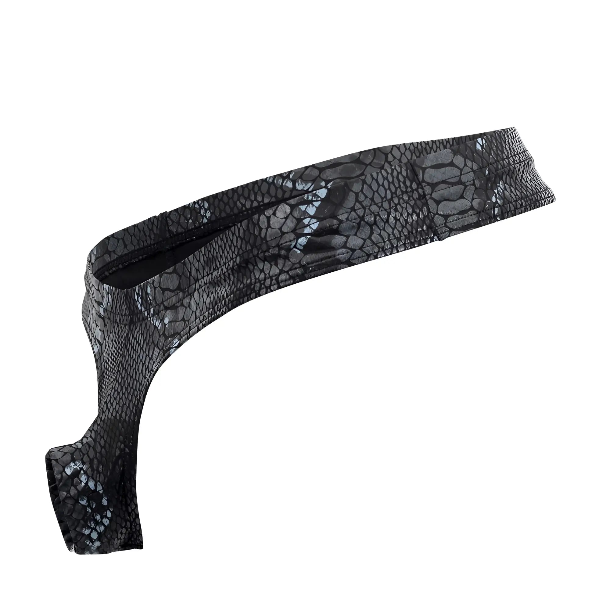 Black snakeskin-patterned belt with glossy faux leather finish from male power 334-282 s-naked power sock black-blue