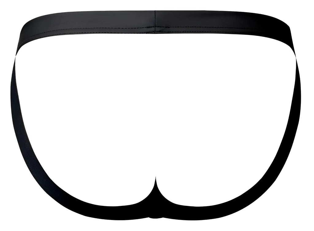 Male power 346-298 oh snap snap off jock black briefs with smooth sleek design and elastic waistband front view