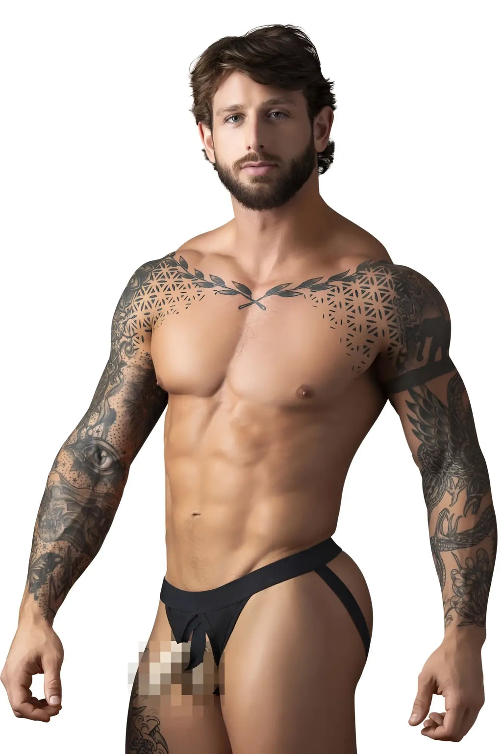 Black male power 348-304 open ended jock with elastic cock ring and supportive contoured design