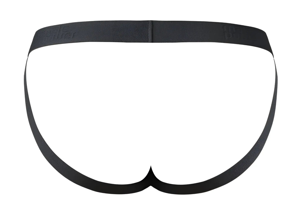 Black male power 348-304 open ended jock briefs with smooth seamless design and subtle logo on waistband