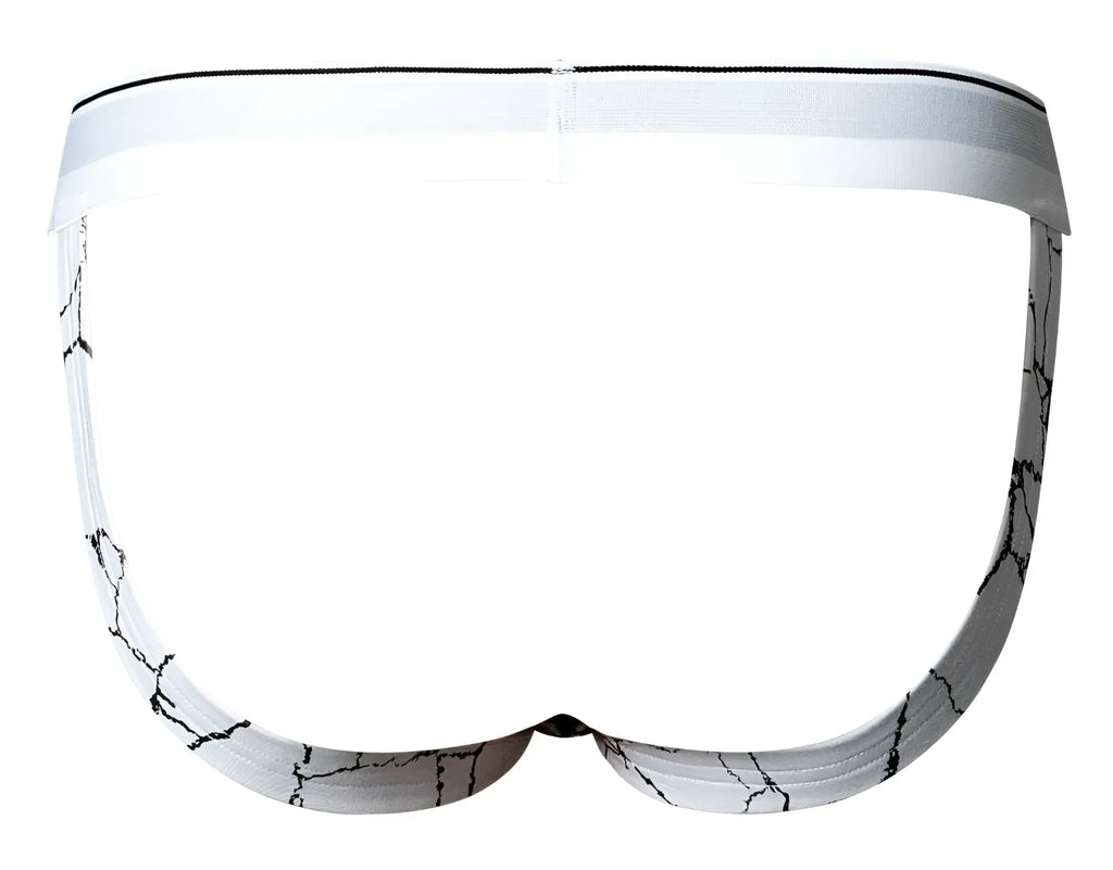 Male power 349-299 soo cumfy white briefs with black crackle pattern and solid white waistband front view