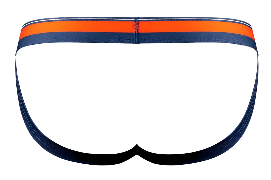 Male power 349-299 soo cumfy navy blue brief with bold orange and white striped waistband for comfortable support