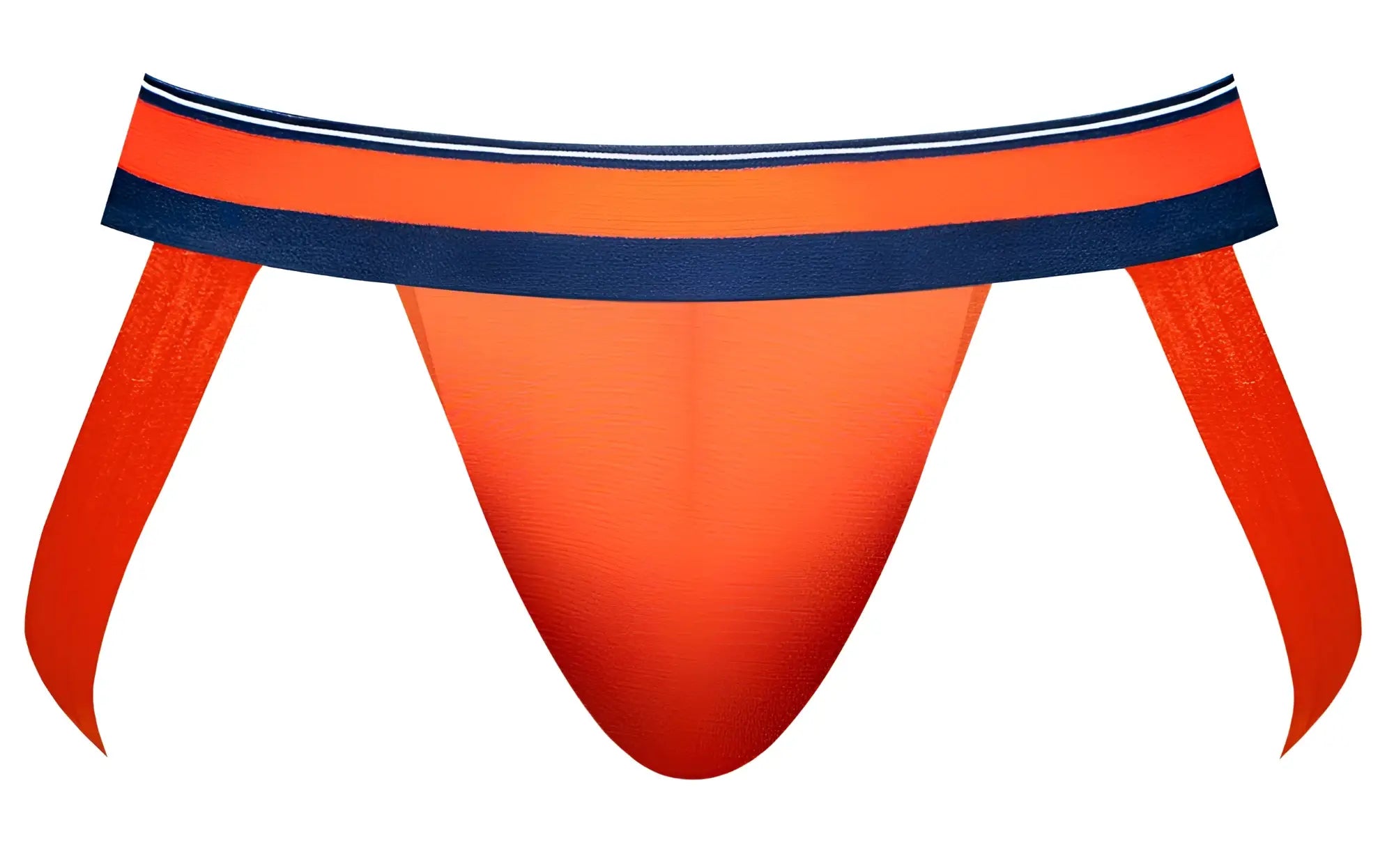 Male power 349-299 soo cumfy jockstrap in vibrant orange with navy blue and white striped waistband