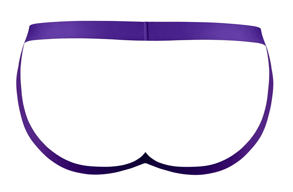 Purple satin male power 350-302 crossover jock briefs with smooth sleek design in eggplant plum color
