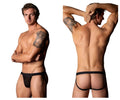 Male power 353-296 widow maker classic jock in black featuring black lace briefs with a solid waistband and leg openings