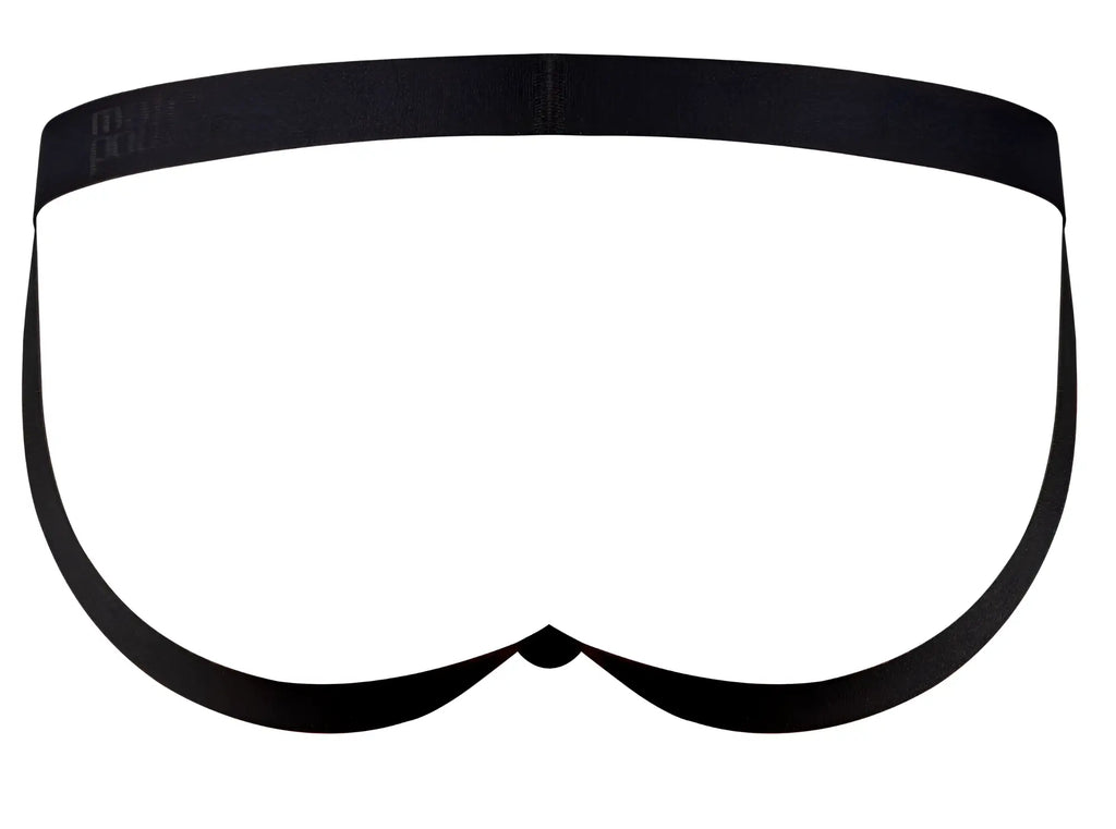 Male power 353-296 widow maker classic jock in black featuring seamless construction and a smooth elastic waistband