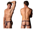 Male power 386-291 love star jock in purple featuring black sheer mesh briefs with solid waistband and front pouch detail