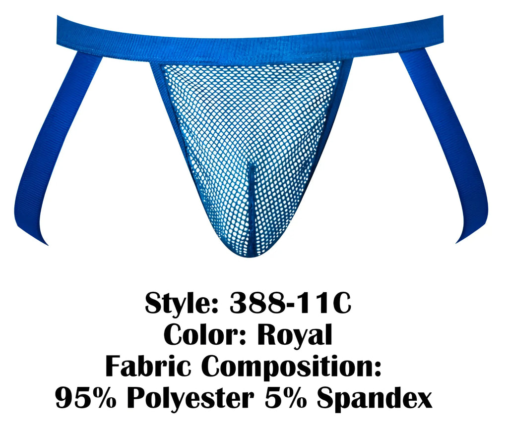 Royal blue mesh male power 388-11c fishnet jockstrap with solid waistband made of polyester and spandex