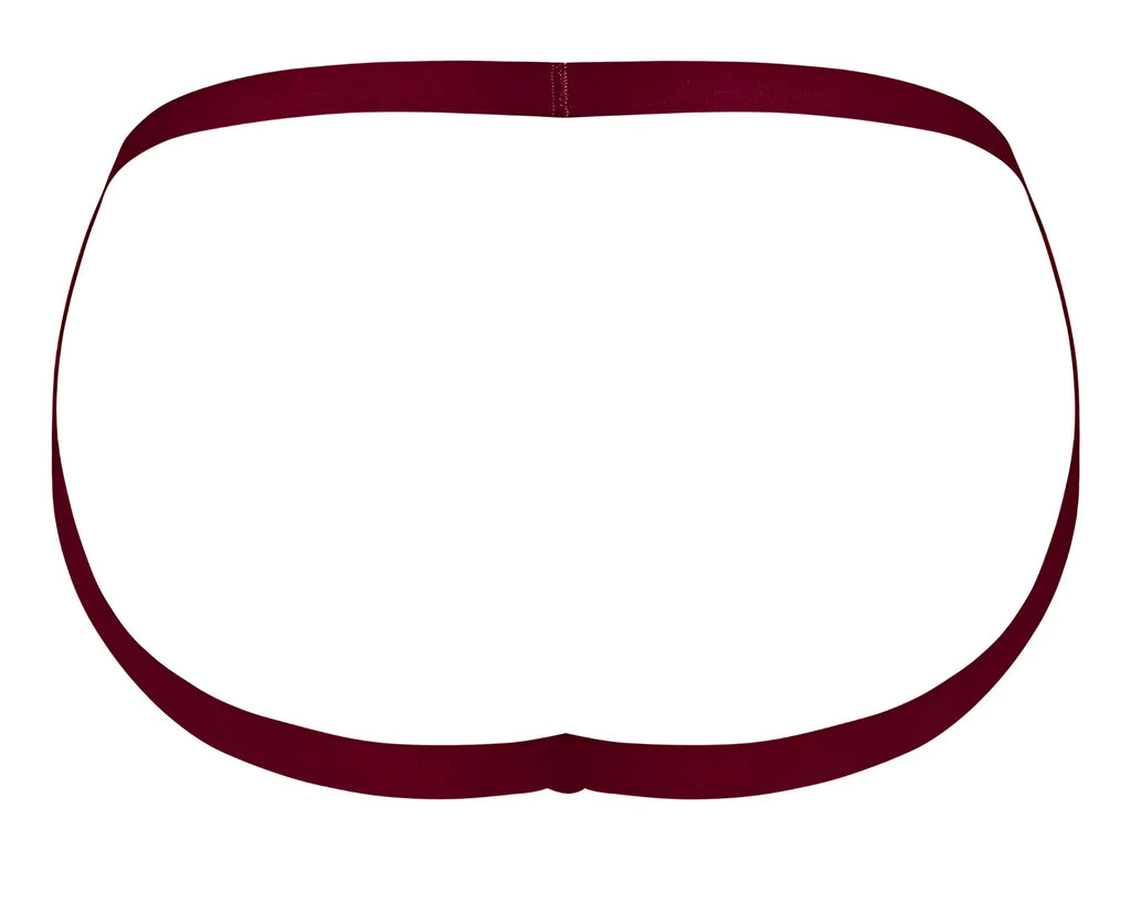 Male power 394-289 lucifer strappy jock briefs in burgundy with maroon elastic waistband for enhanced comfort