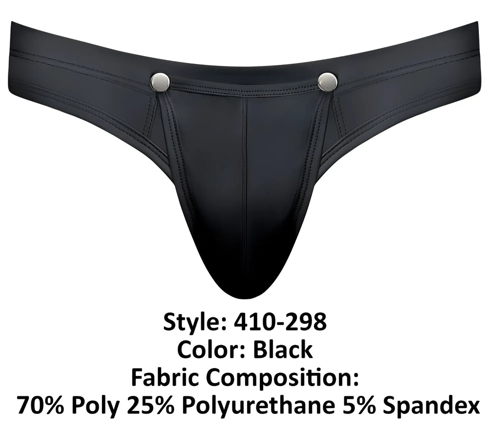 Black thong male power 410-298 oh snap snap off thong with glossy finish and silver snap buttons at waistband