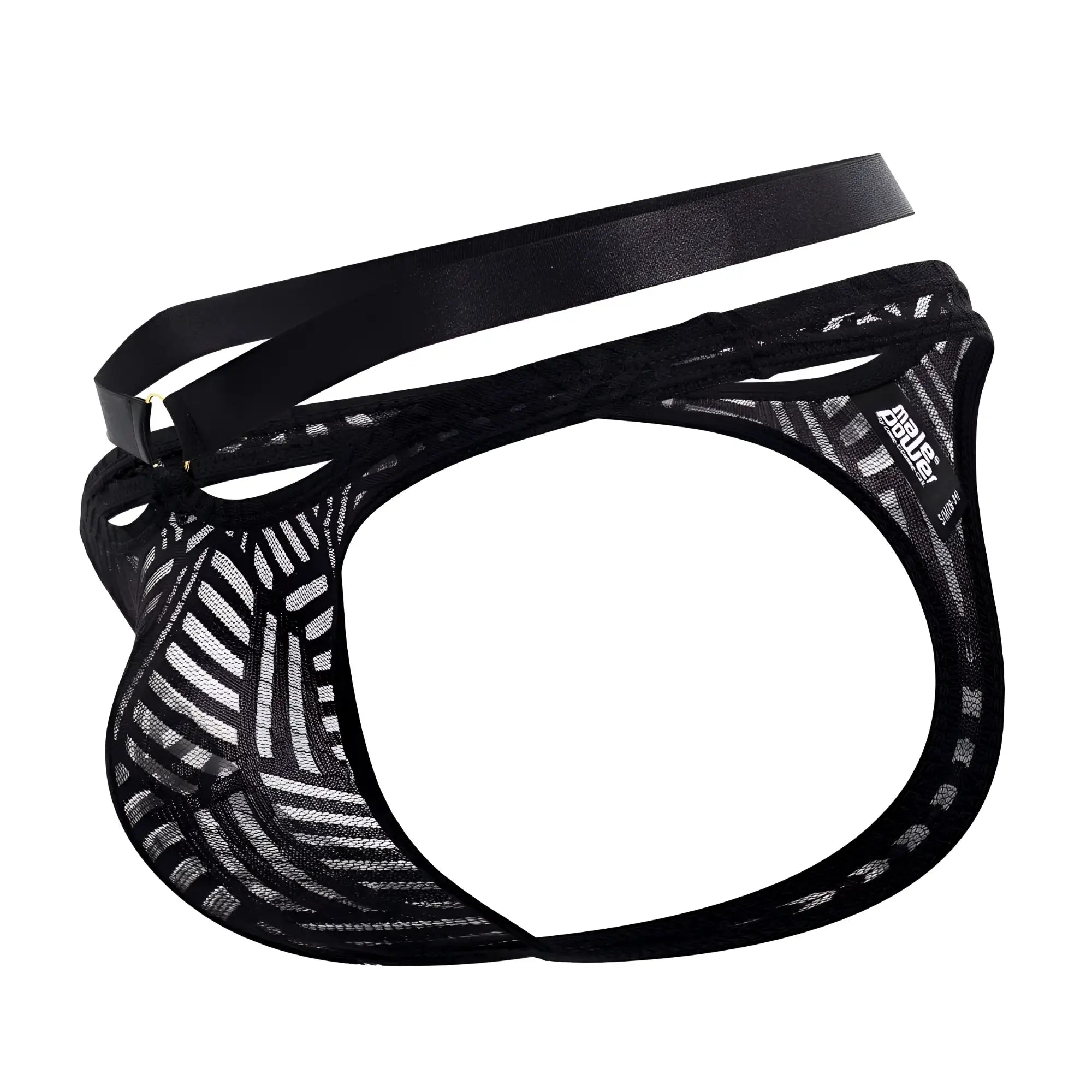 Black male power 415-284 rude awakening strap thong briefs with sleek mesh design and satin-like waistband