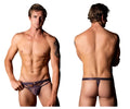 Male power 416-291 love star thong in purple with star pattern metallic ring and side straps for men