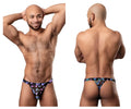 Male power 433-294 hazy dayz black micro thong with vibrant purple blue and pink butterfly pattern color mushrooms