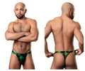 Male power 433-294 hazy dayz black micro thong with green cannabis leaf pattern shown from the back side