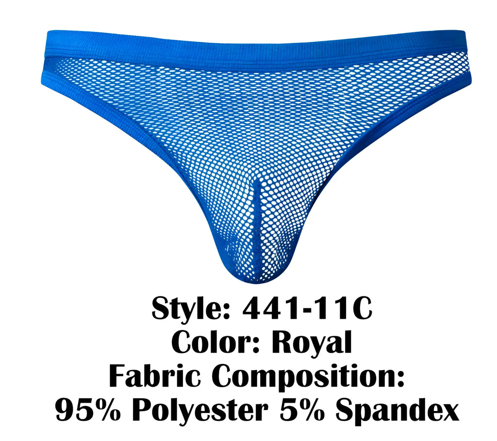 Male power 441-11c royal blue mesh thong made of 95% polyester and 5% spandex shown from the back side