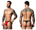 Male Power 442-300 hot mesh bong thong in black and red features athletic briefs with a bold modern design