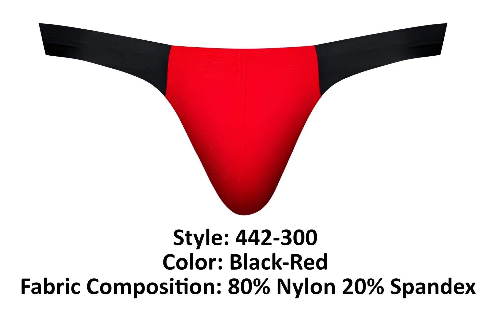 Black and red male power 442-300 hot mesh bong thong made of 80 percent nylon 20 percent spandex showing back side