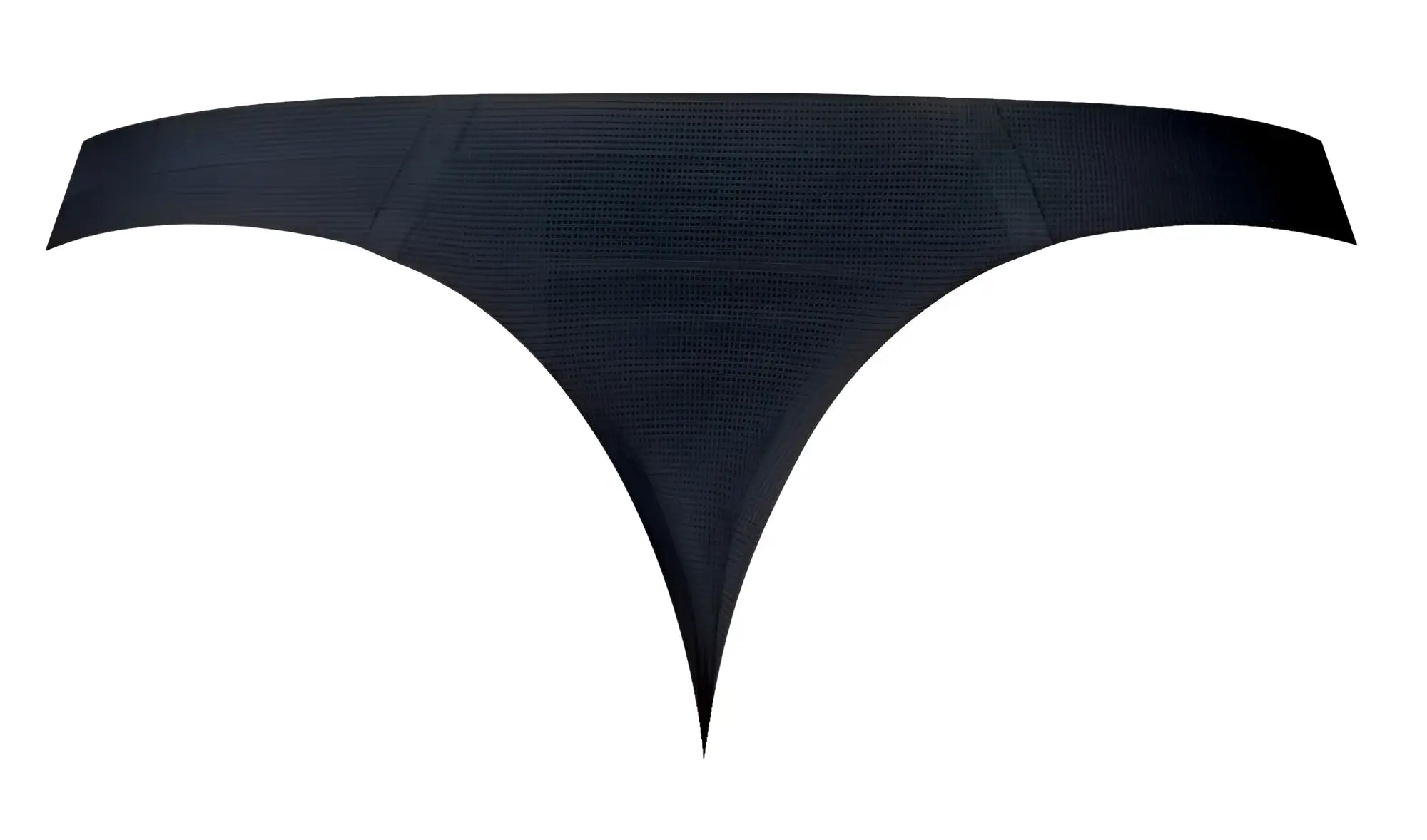 Black textured male power 442-300 hot mesh thong with sleek modern design in black and red shown from back side