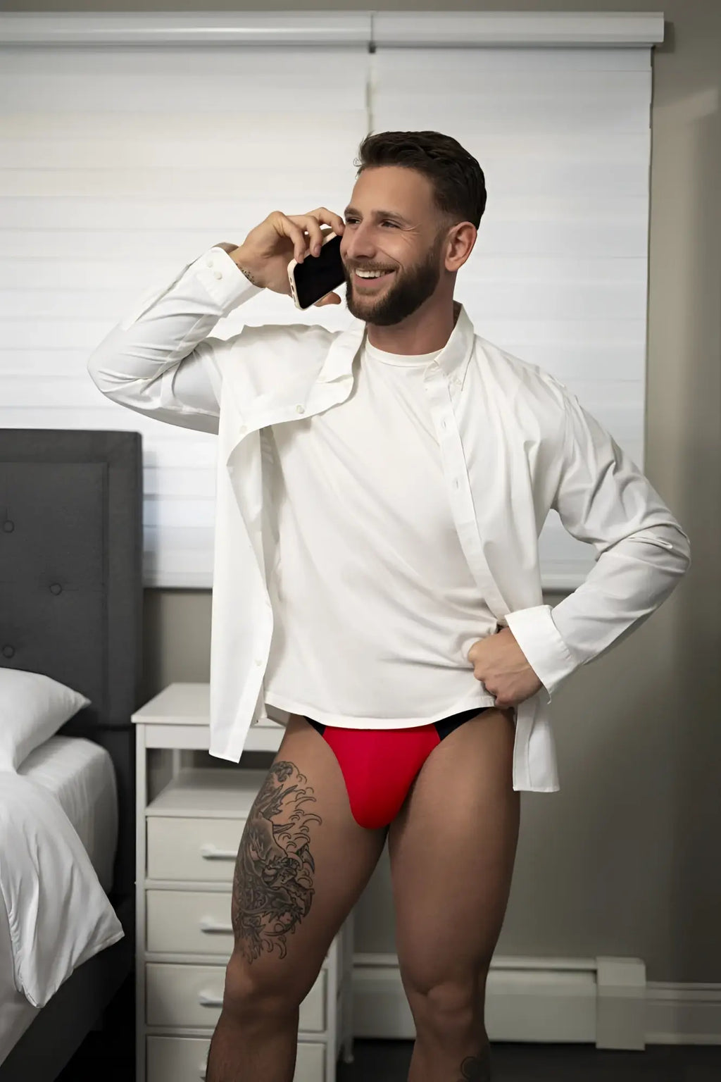 Male power 442-300 hot mesh bong thong red briefs with black trim in breathable mesh material front view
