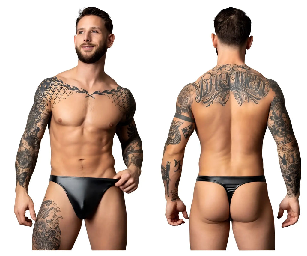 Black latex thong male power 442-301 liquid onyx 2.0 bong thong color black shown from the back side