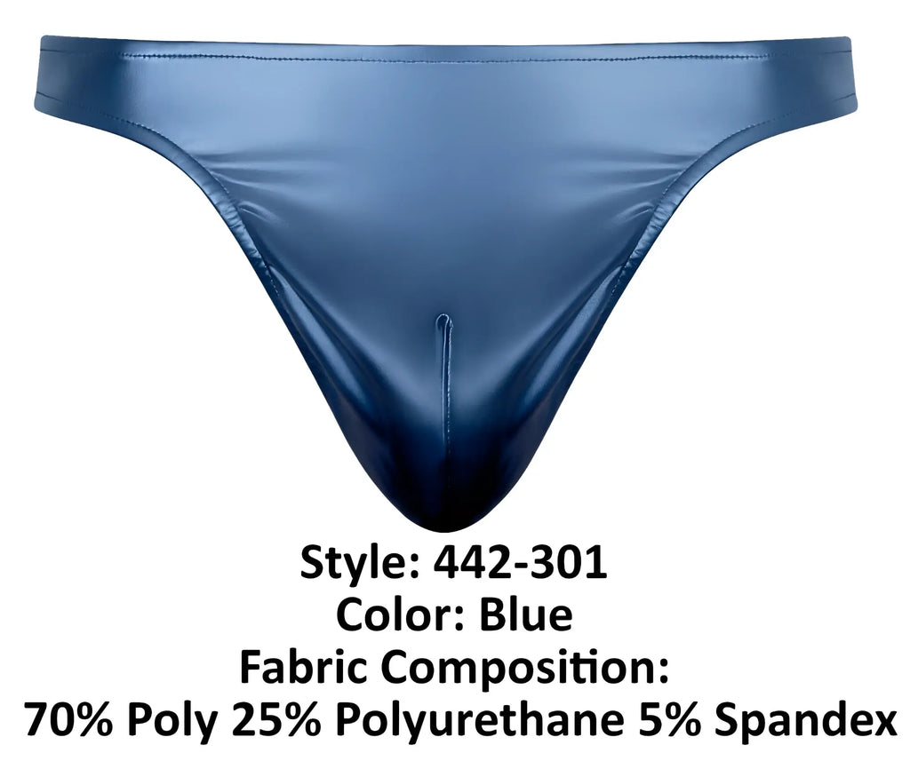 Blue shiny male power 442-301 liquid onyx 2.0 bong thong made of polyester polyurethane and spandex
