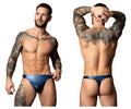 Blue shiny liquid onyx 2 0 male power briefs made of glossy material for a bold and stylish look