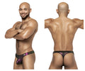 Black and purple iridescent fabric briefs with subtle shimmering pattern male power 443-277 hocus pocus uplift bong thong