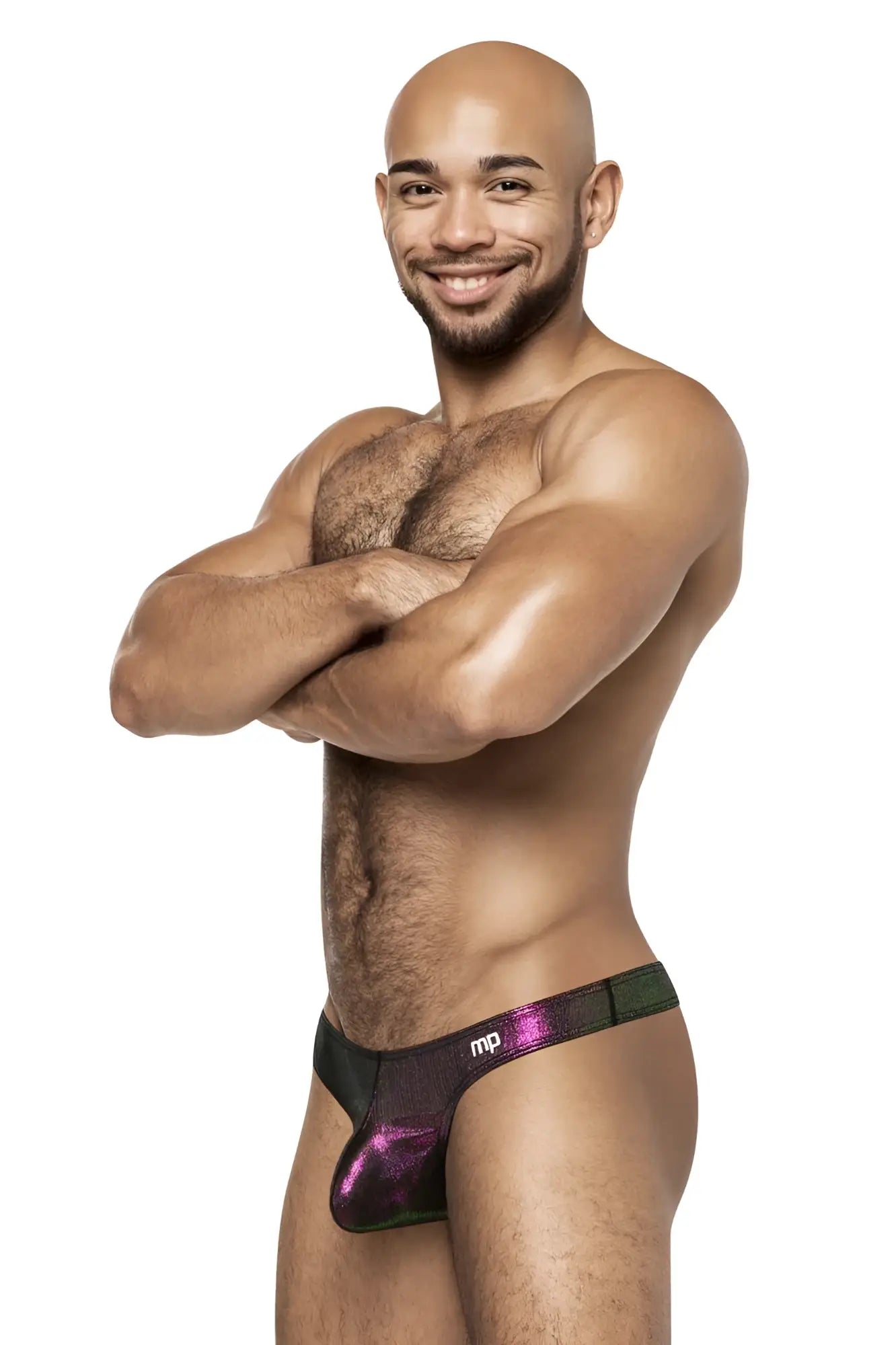 Male power 443-277 hocus pocus uplift bong thong purple metallic briefs with shimmering iridescent finish